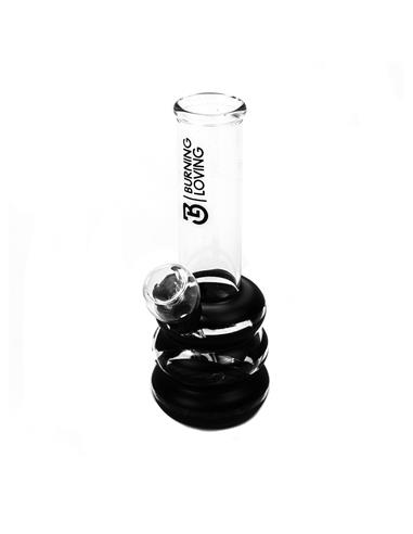Glass Bong 14cm 5,5 BlackTapping-Triple Ring - Burning Loving