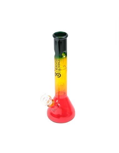 Glass Bong 35.50cm 12 Percolator Thickness 3.5mm With Double Dome and Rasta Color - Burning Loving