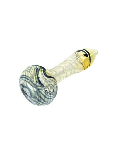 Glass PipeGlass Pipe 3 Silver fumed With Blue lining on head and mouthpiece, inside inner twisting - Burning Loving
